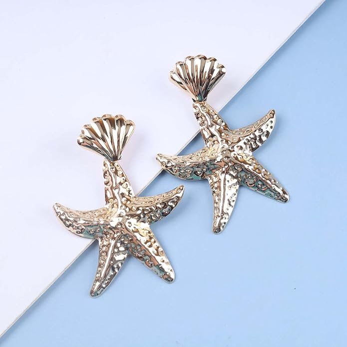 Vintage Starfish Dangle Earrings Starfish Drop Earrings Gold