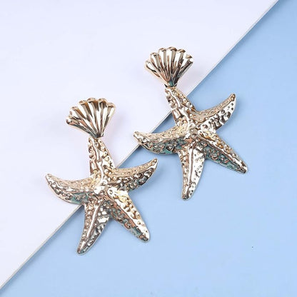 Vintage Starfish Dangle Earrings Starfish Drop Earrings Gold