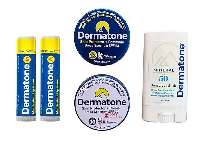 Dermatone Outdoor Protection Kit | Contains 4 of our Sunscreen, Skin Protection Products | z-Cote, Classic Tin, Mineral Sunscreen Stick and 2 Medicated Lip Balms