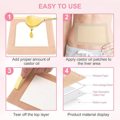 20Pcs Castor Oil Pack Wrap Extra Large 11.02 * 6.29in for Pure Castor Oil, No Washing Self Adhesive with High Absorbent Organic Cotton Flannel, Proof Massage Oil Leak, for Women Men