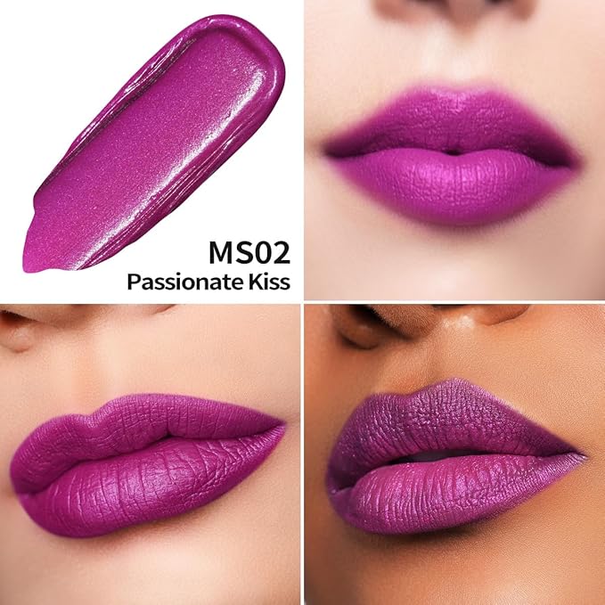Oulac Matte Liquid Purple Lipstick for Women, Fuchsia Long lasting Lip Stain, Waterproof Highly Pigmented Creamy Formula Lipstick with Vitamin E, Vegan & Cruelty-Free, 4.5ml (MS02)
