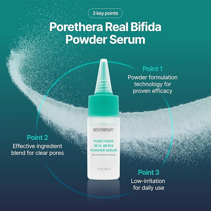 Porethera Real Bifida Powder Serum - Korean Face Serum for Pore Tightening - Pore Minimizer for Face with Probiotic Powder for Skin Balance - Improve Clarity, and Maintain Healthy Skin, 0.51 fl.oz