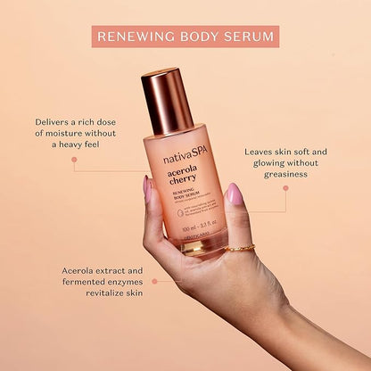 NATIVA SPA O BOTICÁRIO, Acerola Cherry Renewing Body Serum, Lightweight Hydration for Luminous Skin, 3.38 Ounce (100 ml)