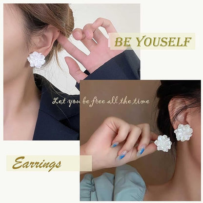 Unique Large White Flower Earrings Studs
