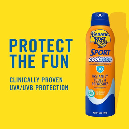 Banana Boat Sport Cool Zone SPF 30 Sunscreen Spray Twin Pack | Sport Sunscreen Spray SPF 30, Clear Sunscreen Spray, Banana Boat Sunscreen Spray SPF 30, Oxybenzone Free Sunscreen Pack, 6oz each