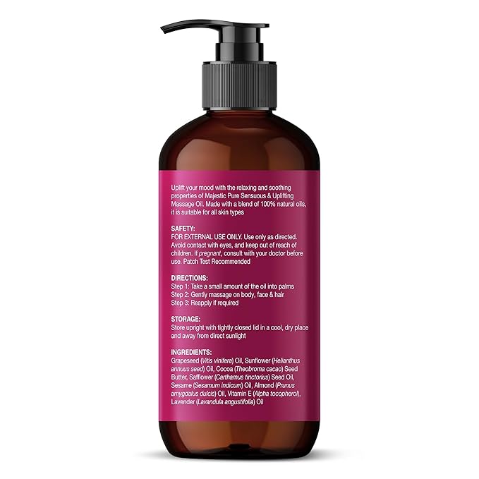 Majestic Pure Cocoa Massage Oil with Cocoa Butter, Vitamin E & Lavender Oil | Invigorating, Refreshing, and Relaxing |for All Skin Types - Men and Women | 8 Fl Oz