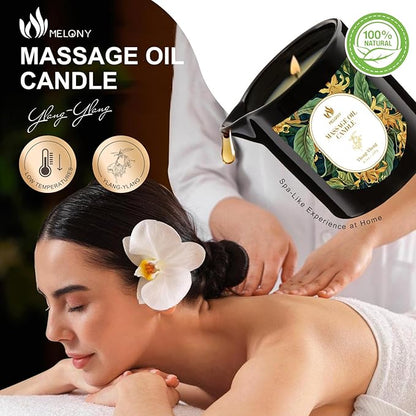 MELONY Massage Oil Candles, Essential Oil+Soy Based, 8.1OZ/230g, Home Spa with Luxurious Body Oil & Lotion Candle, Intensive Skin Treatment Candle, Low Temp Body Safe Wax (Ylang - Ylang)