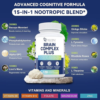 Hair Skin and Nails Vitamins & Brain Supplements for Memory & Focus