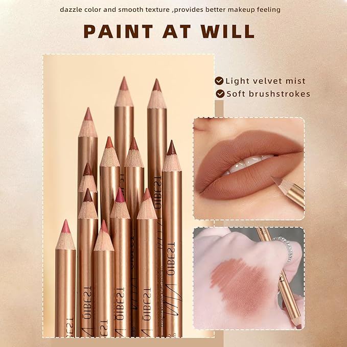 12 Colors Lip Liner Set, Brown Pink Red Smudge