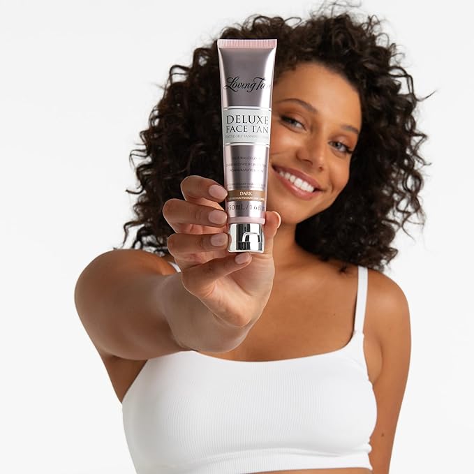 Loving Tan Deluxe Face Tan, Dark - Streak Free, Natural Looking, Professional Strength Sunless Tanner - 10+ Self Tanning Applications per Bottle, Cruelty Free, Naturally Derived DHA - 1.6 Fl Oz