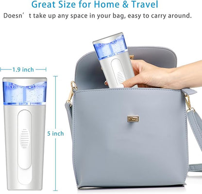 Portable Nano Face Mister, Facial Steamer, USB Rechargeable Cool Mist Sprayer, 40ml Visual Water Tank, Nano Mister for Eyelash Extensions, Facial Deep Cleaning, Makeup (White)