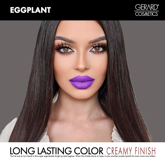 Gerard Cosmetics Color Your Smile Lip Gloss Eggplant | Super Pigmented Bright Purple Lip Gloss with LED Light and Mirror | Shiny Finish | Hydrating Purple Lipstick