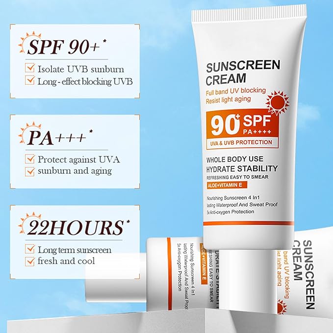 Sunscreen SPF 90, High SPF 90 Sunscreen, Sunscreen Protector for Face and Body, 22H Long Lasting Sunscreen, Broad Spectrum Sunscreen UVA/UVB Protection, Moisturizing Sunscreen Lotion