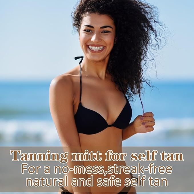 Self Tanning Mitt Applicator Kit, Bronze Tan Self Tanning Mitt Self Tanner Mitt With Thumb Machine Washable and Reusable Back Applicator Mitt, Ultra Soft and Streak Free(Brown)