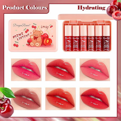 6 Colors Lip Tint Stain Set, Korean Lip Gloss Plumping Lip Tint Moisturizing Watery Mini Liquid Lipstick, Multi-use Cheek and Lip Tint, Long Lasting,Non-Stick Cup Lip Makeup