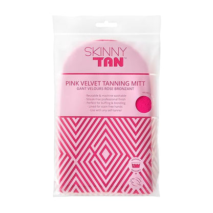 Skinny Tan Pink Velvet Tanning Mitt - Velvety Soft Luxe Texture - Waterproof Lining to Keep Hands Stain Free - Smooth for Flawless Finish - Long-Lasting and Machine Washable - 1 pc Applicator
