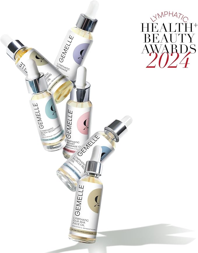 GEMELLE Lymphatic Muscle Relief Oil | 6X Award Winner | Natural Arnica Massage Oil, Sore Muscles, Back & Neck Pain Relief Oil, Lymphatic Drainage | Paraben-Free, Luxury Natural Skin Care | 30ml