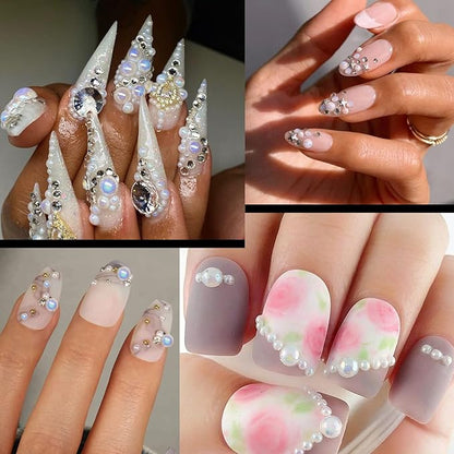 Flat Back Rhinestone+Half Round Pearl Kits Colorful Rhinestones+White