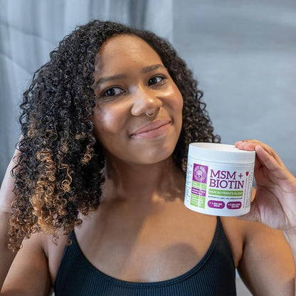 Qhemet Biologics MSM + Biotin Hair Nutrient Blend - Hair Vitamins Powder to Support Lush Volume - Bamboo Silica & Vitamins D3 + B12 for Hair Health - Jumpstart Your Rapid Hair Growth Journey (8.5 oz)