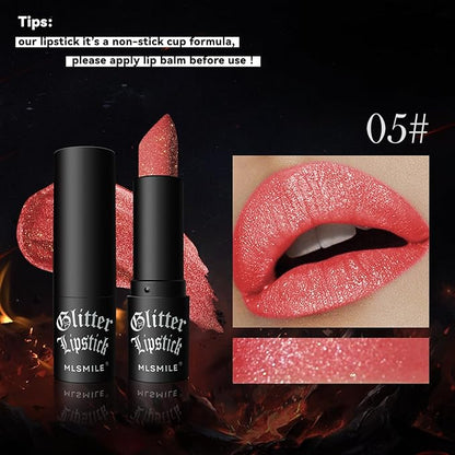 Matte to Glitter Shine Lipstick,Diamond High Pigmented Metallic Lips Makeup Long Lasting Waterproof Glitter Sparkly Glossy Lip Gloss for Women (7 Colors)