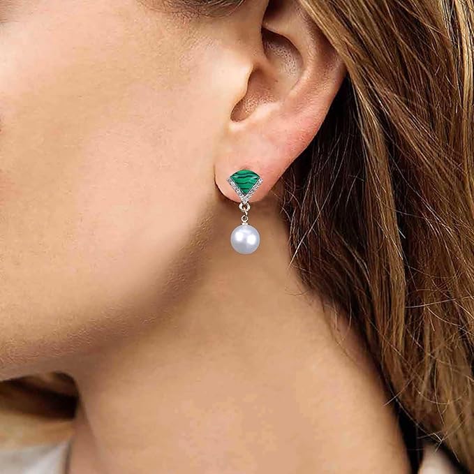 Vintage Cz Emerald Pearl Earrings Gold