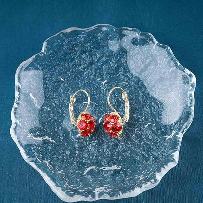 Vintage Ruby Dangle Earrings Red Crystal