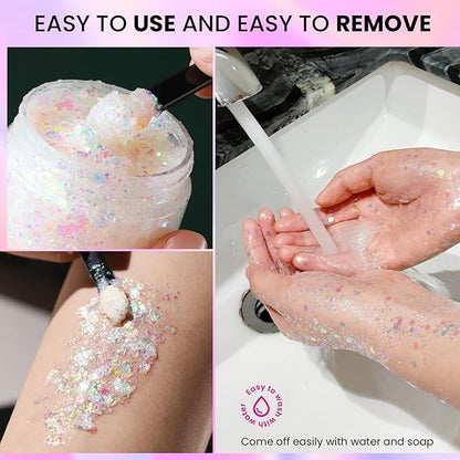 Teenitor Body Glitter, Face Glitter, White Glitter, /2.8oz Kids 80g
