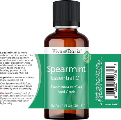 Viva Doria Spearmint Essential Oil, 100% Pure, Natural Spearmint Essential Oil, Undiluted, for Aromatherapy | Food Grade, 30 mL (1 Fluid Ounce)