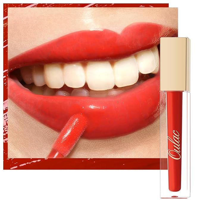 Oulac Shine Red Liquid Lipstick for Women-Lip Plumper Lip Gloss for Dry Lip Care, Lightweight Soft and Hydrating Lip Tint Stain with Vitamin E & Rose Oil Vegan & Cruelty-Free, S09