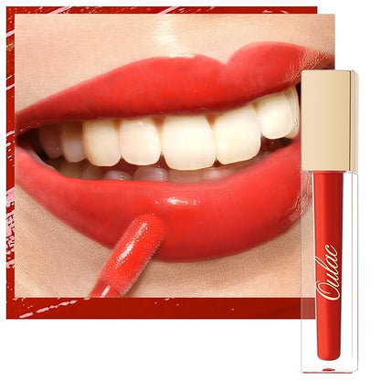 Oulac Shine Red Liquid Lipstick for Women-Lip Plumper Lip Gloss for Dry Lip Care, Lightweight Soft and Hydrating Lip Tint Stain with Vitamin E & Rose Oil Vegan & Cruelty-Free, S09