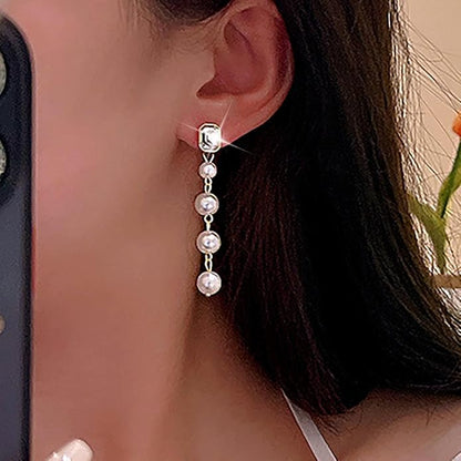 Vintage Crystal Pearl Drop Earrings Long