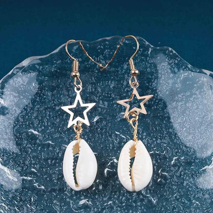 Vintage Cowrie Drop Earrings Puka Shell