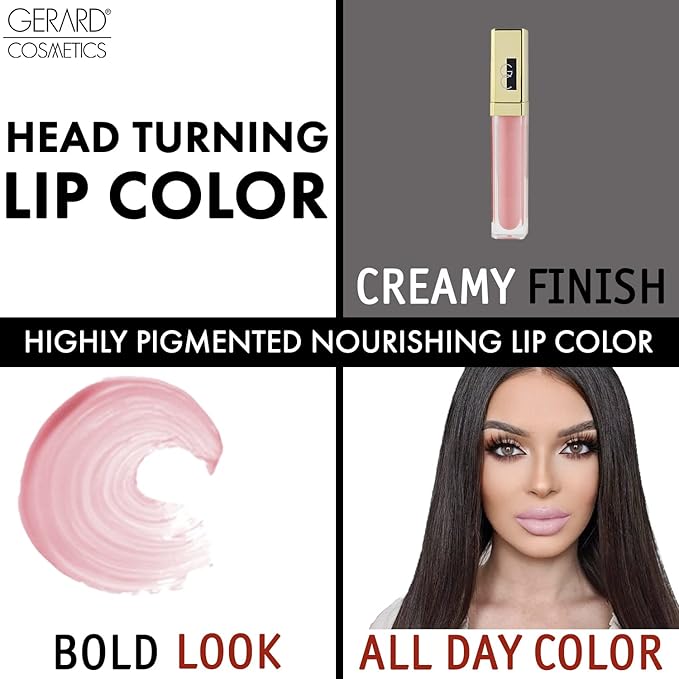 Gerard Cosmetics Color Your Smile Lip Gloss Spring Fling | Super Pigmented Pale Pink Lip Gloss with LED Light and Mirror | Shiny Finish | Hydrating Liquid Lip Color | Cruelty Free and Made in USA