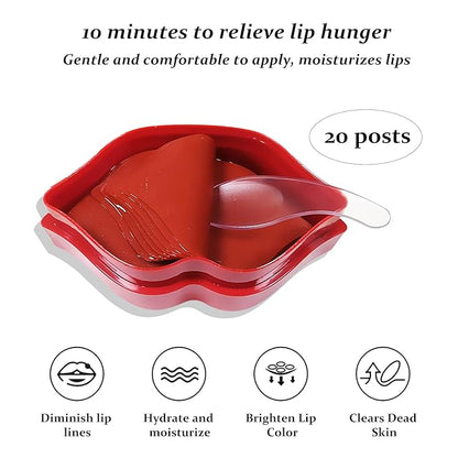 20Pcs Lip Mask Sheet,Red Cherry Moisturizing Plumping Lip Patches, Gel Treatment Lip Masks for Dry Lips Plump Lip Collagen Overnight Sleeping Lip Pads Patches（Red）