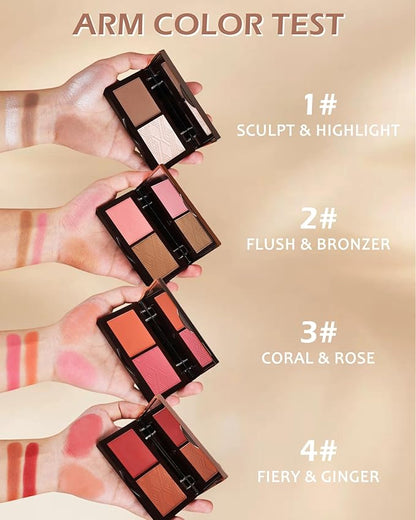 Face Matte Blush Powder Palette-2Colors Buildable Facial Cheek Women Girl-03