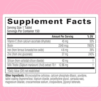 Swisse Biotin Hair Skin and Nails Supplement for Women & Men |5 Months Supply| Milk Thistle, Biotin, Vitamin C, Zinc & Iron| Supports Hair Growth &Collagen Production |Collagen Supplement| 150 Tablets