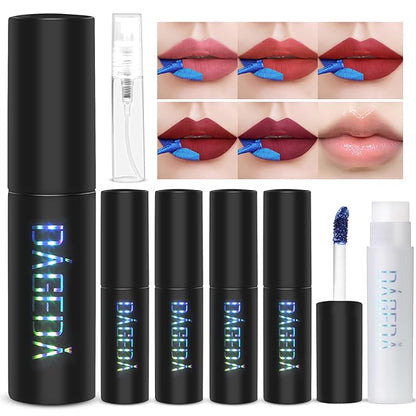 DAGEDA 5 Colors Lip Stain,Peel Off Lip Stain Lip Tint,Tattoo Color Lip Gloss,Waterproof Liquid Lipstick with 5ML Empty Spray Bottle, Lip Stain Tint Lip Makeup for Women