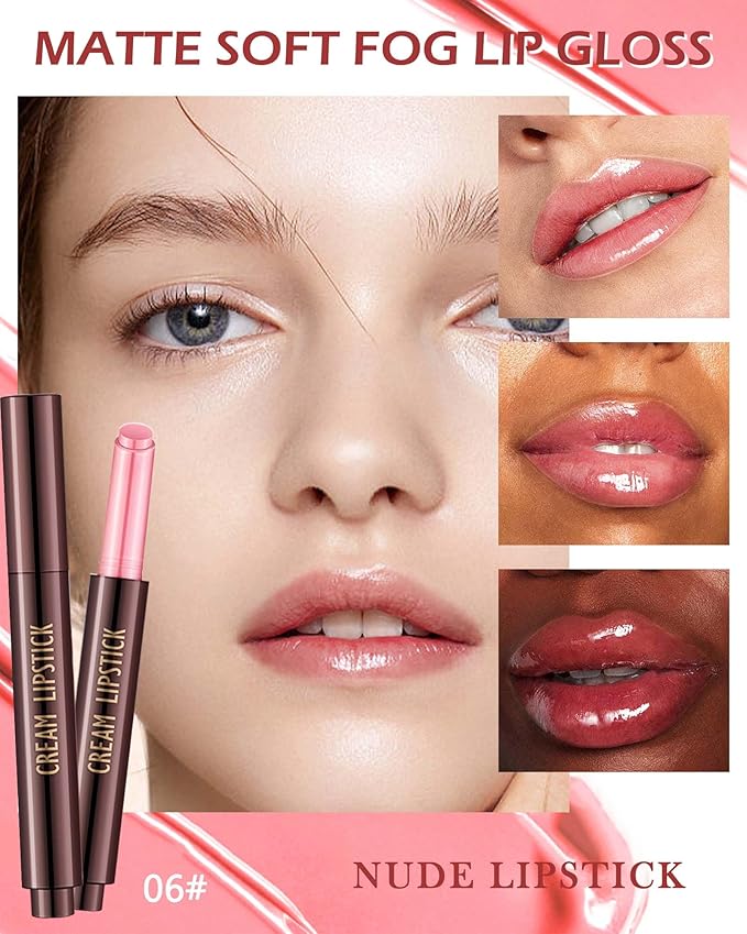 Moisturizing Lipstick Pen, Red Nude Pink Shimmer Glossy Plumping Lip Gloss,Hydrating Tinted Lip Balm,Long Lasting Waterproof Jelly Lip Gloss Plumper Lip Tint Stain,Christmas Makeup Gift for Women-06