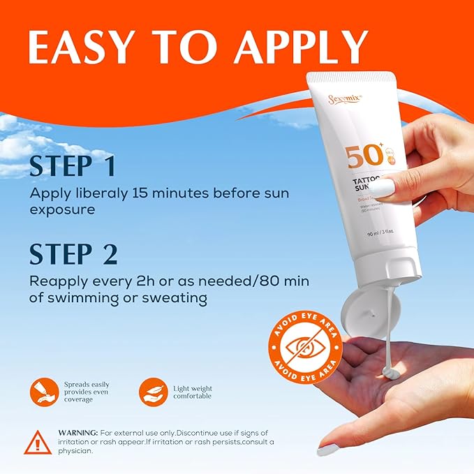 Sexymix Tattoo Sunscreen Lotion, Tattoo Aftercare SPF 50 90mL Sunscreen Lotion, Waterproof, Prevents Tattoo Fading, Non-Greasy