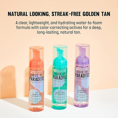 Isle of Paradise Glow Clear Self-Tanning Mousse, Medium (Golden Glow) - Red Cancelling and Color Correcting Tanning Foam, Vegan and Cruelty Free, 6.76 Fl Oz