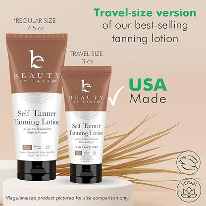 Tanning Lotion Self Tanner - With Natural & Organic Ingredients, Travel Size Self Tanning Lotion, Non Toxic Gradual Tanning Lotion, Sunless Tanning Lotion for Fake Tan for Women & Men, Fair to Medium
