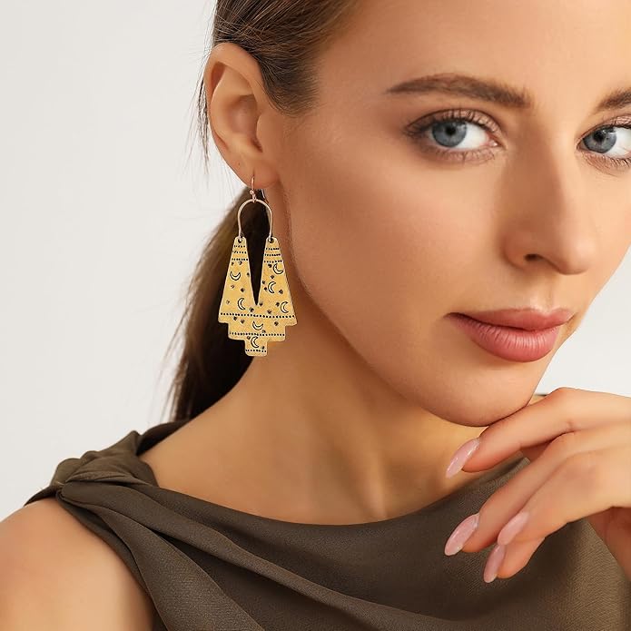 Zealmer Gold Geometric Earrings Statement Vintage