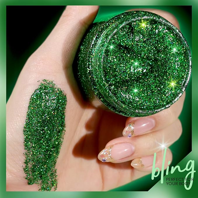 Teenitor Green Body Glitter Gel, Face Glitter Makeup, Body Hair 80g