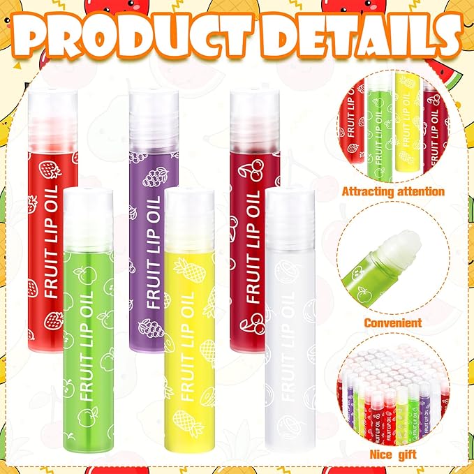 30 Pcs Roll on Lip Gloss Glossy Fruit Lip Oil Clear Flavored Lip Make up Party Gifts, Assortment Set(Multiple)
