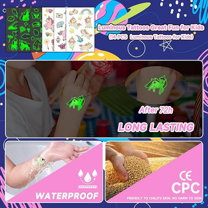 140+ Styles Luminous Kids Tattoos, Temporary Tattoo Stickers Games (Unicorns)