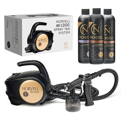 Norvell Sunless Kit - M1000 Mobile HVLP Spray Tan Airbrush Machine + 8 oz Tanning Solutions in 'Tuscan Plus', Venetian and Dark + Norvell Training Program