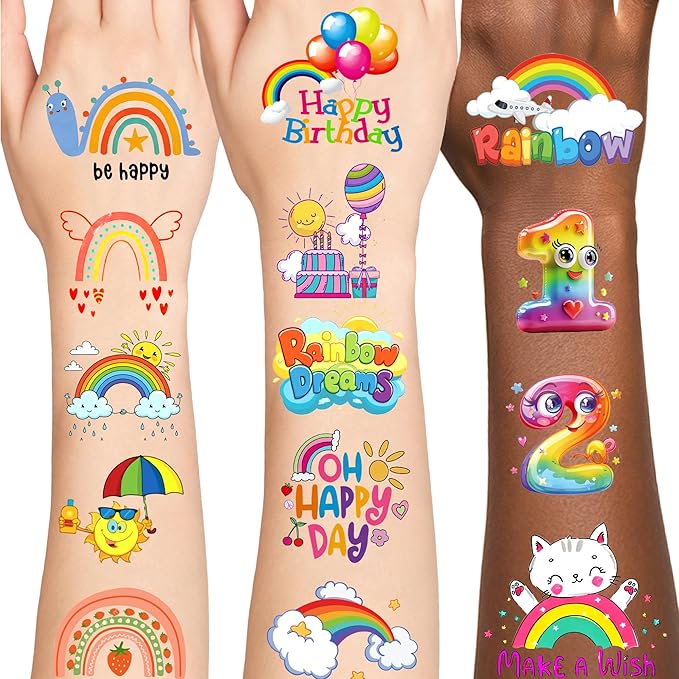 96 PCS Rainbow Individually Wrapped Tattoos, Rainbow Tattoo Boys Girls