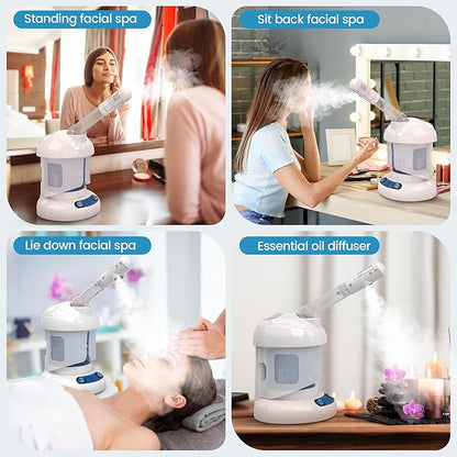 Nisperos Nano Ionic Facial Steamer - 360° Rotatable Sprayer - 40 Minutes Warm Mist - Humidifier - Professional Face Steamer for Facial Deep Cleaning (White)