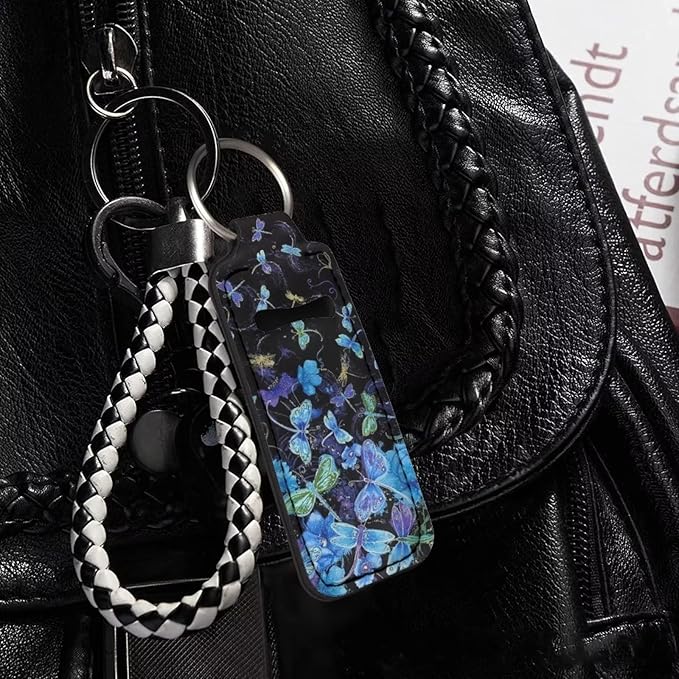 Bulopur Blue Dragonflies Lip Balm Sleeves Holder Keychain Dragonflies