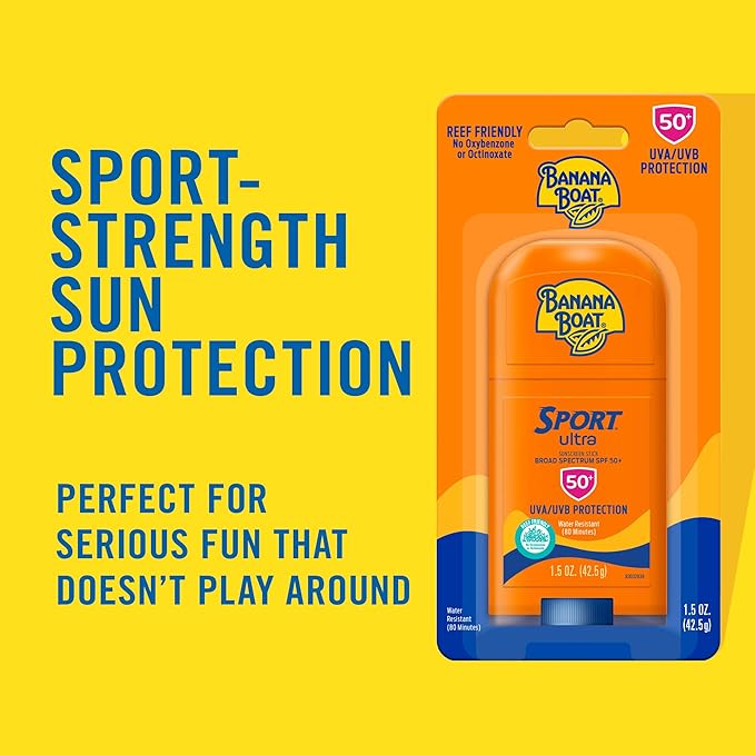 Banana Boat Sport Ultra Sunscreen Stick SPF 50, 1.5oz | Travel Sunscreen, Mini Sunscreen, SPF Stick Sunscreen, Oxybenzone Free Sunscreen, 1.5oz (Pack of 2)
